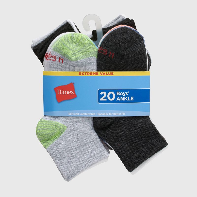 Hanes Boys' 20pk Ankle Socks - Colors May Vary, 2 of 4