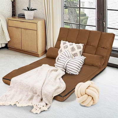 Brown Twin Sleeper Foldable Floor Sofa Bed with Metal Frame