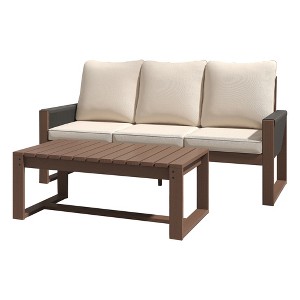 YARDSIGHT 2-Piece Patio Sofa Set with Coffee Table, Wood Frame and Wicker Outdoor Couch with Thick Cushions - 1 of 4