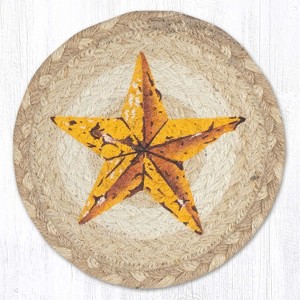 Earth Rugs Yellow Star Round Coaster – 7"x7" Braided Jute Americana Table Accent - 1 of 3