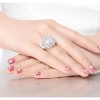 Guili Sterling Silver Rhodium-Plated Double Halo Cluster Ring with Baguette and Round CZ, Elegant Design, Perfect for Special Occasions, Sizes 6-8. - 3 of 3