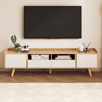 TV Stand for 80 Inch TV, Mid Century Modern Entertainment Center with Storage Shelves