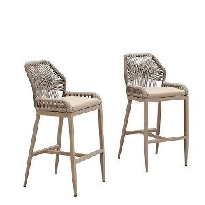 PURPLE LEAF Patio Sunbrella Bar Stools Set of 2 Handwoven Wicker Bar Height Stool Modern Aluminum Outdoor Wicker Barstools with Back and Cushion - 1 of 1
