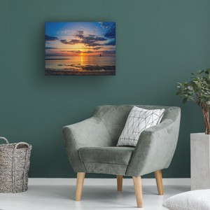 Trademark Fine Art - PIPA Fine Art 'Sunset Breakwater Lighthouse' Wood Slat Art - 1 of 3
