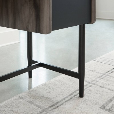 Jet Acacia Engineered Wood and Metal Writing Desk with File Storage
