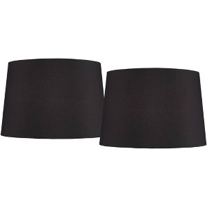 Springcrest Set of 2 Hardback Drum Lamp Shades Black Medium 13" Top x 15" Bottom x 10" High Spider Replacement Harp Finial Fitting - 1 of 4