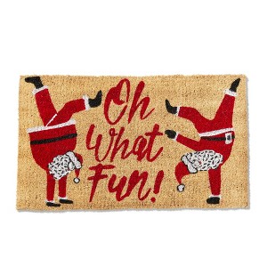 tagltd 1'6" x 2'6" Oh What Fun Sentmeint Dancing Santa Coir Mat Rectangle Indoor Outdoor Coir Door Mat Red on Brown Background - 1 of 2