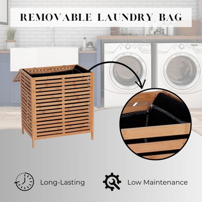 Large Bamboo Slatted Ventilation Laundry Hamper with Lid