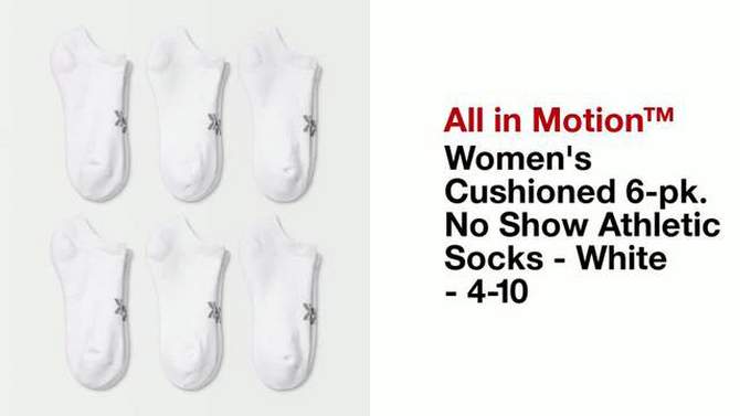 Women&#39;s Extended Size Cushioned 6pk No Show Athletic Socks - All In Motion&#8482; White 8-12, 2 of 6, play video