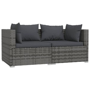 vidaXL Outdoor/Indoor Patio Loveseat - Comfortable 2-Seater Sofa with Soft Cushions, Gray Poly Rattan and Steel Frame, Waterproof, Modular Design - 1 of 4