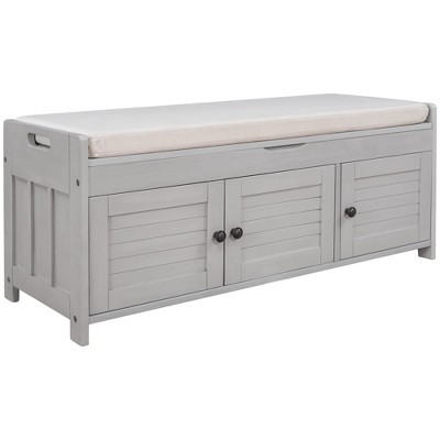 GustoWave Shoe Storage Bench with Removable Cushion and 3 Shutter-Shaped Doors, End of Bed & Entryway Bench, Flap Top Hidden Storage Space
