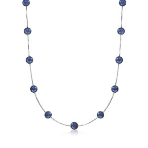 Ross-Simons 6-6.5mm Black Cultured Pearl Station Necklace in Sterling Silver - 1 of 3