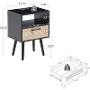 15.75" Multifunctional Nightstand Rattan End Table Storage Cabinet with Drawer Shelf USB Charging Ports Power Outlet for Living Room Bedroom - 2 of 4