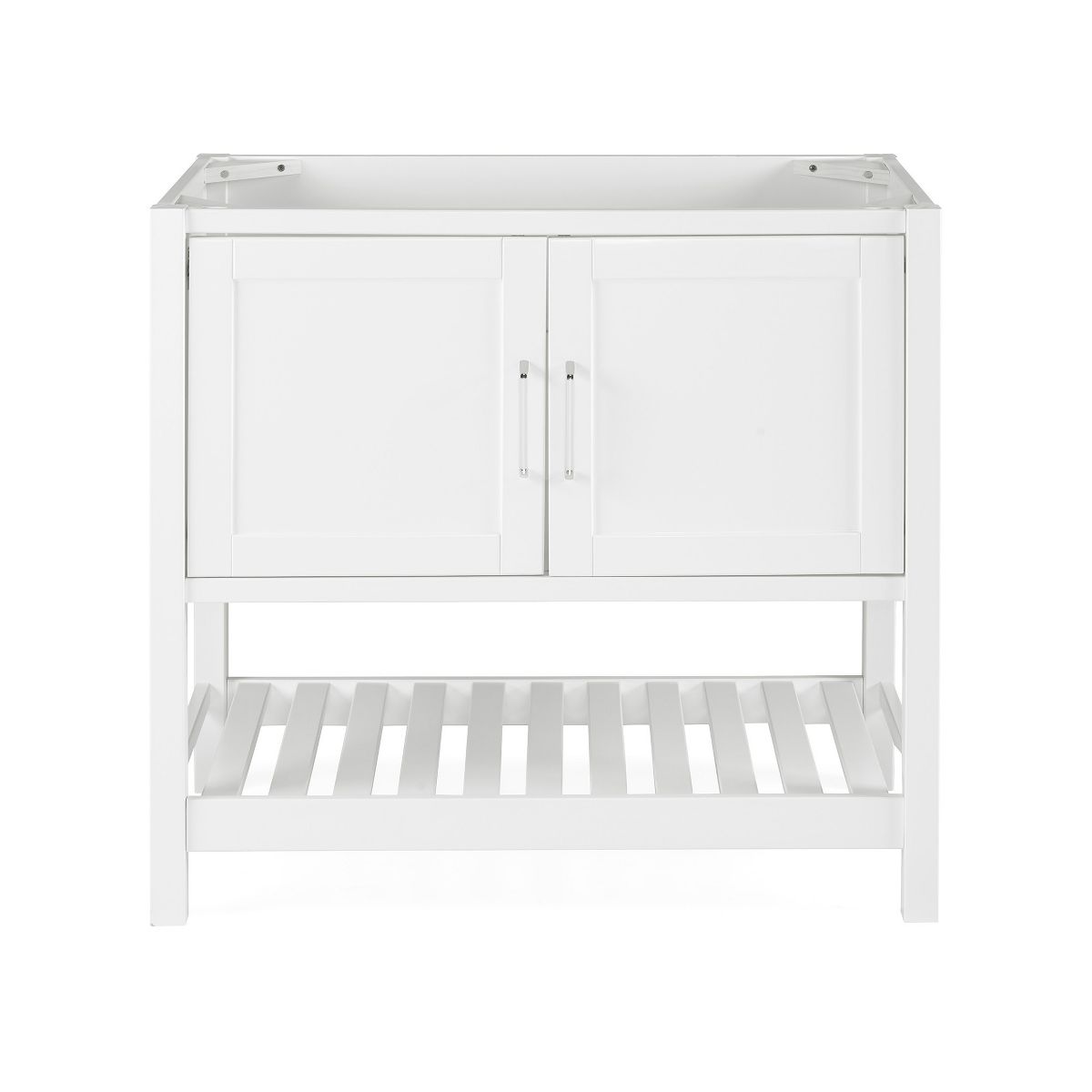 Alaterre Furniture Bennet 36 in. Bathroom Vanity without Top, Freestanding Shaker Cabinet with Soft-Close Doors and Slatted Bottom Shelf, White