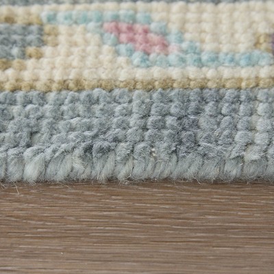 Karina Blue and Beige Hand-Knotted Wool Floral Area Rug