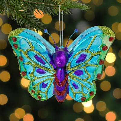 Vibrant Blue and Purple Glass Butterfly Ornament, 4.5"