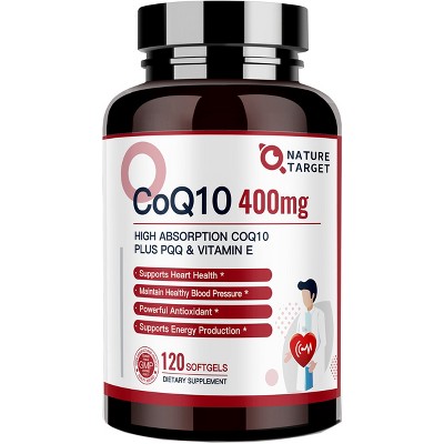 Nature Target CoQ10-400mg softgels+PQQ+Omega-3s+L-Carnitine+BioPerine, High Absorption, Heart/Brain/Immune/Energy-120 Servings
