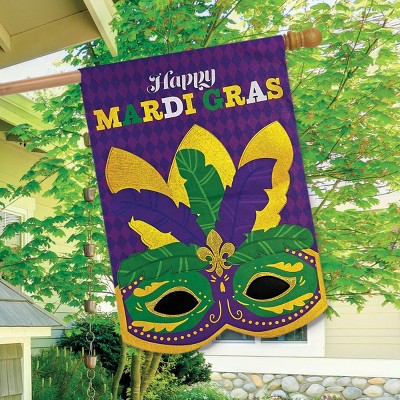 Mardi Gras Mask Burlap House Flag 40" x 28" Briarwood Lane