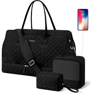 3-Piece Weekender Duffle Bag Set for Women with Shoe Compartment & Wet Pocket, Large Travel Carry-On Tote with Toiletry Bag - 1 of 4