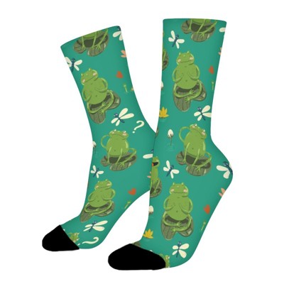 Cute Cartoon Frogs Women Printed Crew Socks Funny Funky Socks Soft Polyester Novelty Gifts for Artists Men