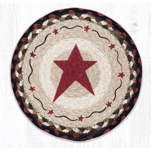 Earth Rugs Primitive Star Burgundy Round Trivet – Rustic Farmhouse Hot Pad 10"x10" - 1 of 3