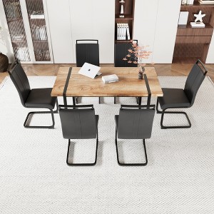 7-Piece Extendable Dining Set with Rectangle Kitchen Table and 6 PU Armless Chairs - 1 of 4