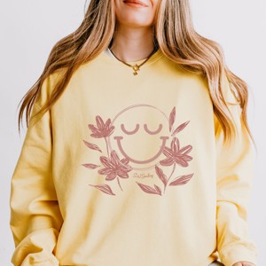 S.W.Smiley Pink Flowers Outline - Women's Lightweight Garment Dyed Sweatshirt - 1 of 4