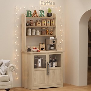 coucheta Farmhouse Coffee Bar Cabinet for Kitchen with Power Outlet and Microwave Oven Stand, Pantry Hutch with 2 Door & Versatile Storage Shelf - 1 of 4