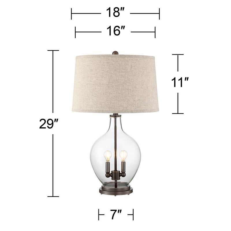 Regency Hill Becker Country Cottage Table Lamp 29" Tall Clear Glass with Nightlight LED Fillable Fabric Drum Shade for Bedroom Living Room Bedside, 4 of 9