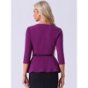 INSPIRE CHIC Women's 3/4 Sleeve Belted Elegant Business Work Peplum Top - 3 of 4