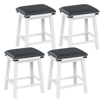 Tangkula PU Leather Bar Stools Set of 4 24" Counter Height Dining Stools w/ Upholstered Seat