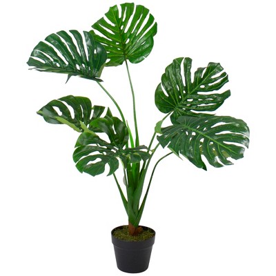 Northlight 35" Potted Green Wide Leaf Monstera Artificial Floor Plant