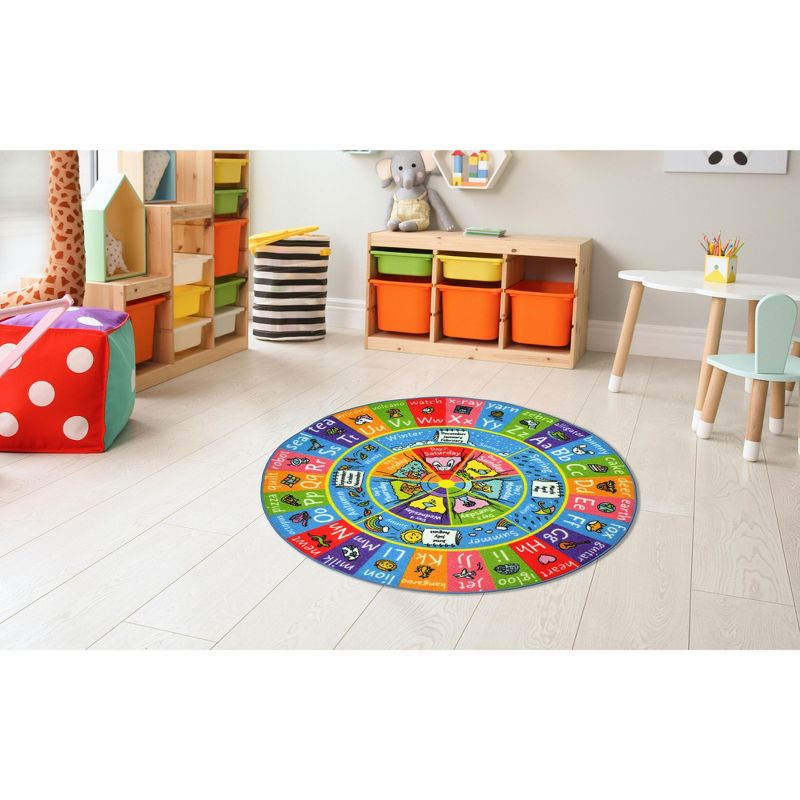 KC Cubs ABC Alphabet, Seasons, Months Days of Week Educational Learning & Game Round Circle Rug for Kids and Children Bedrooms Playroom, 2 of 6