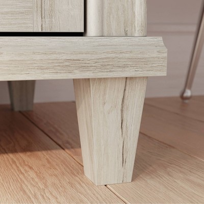 Chalk Oak Wood Credenza with Drawers and Shelves