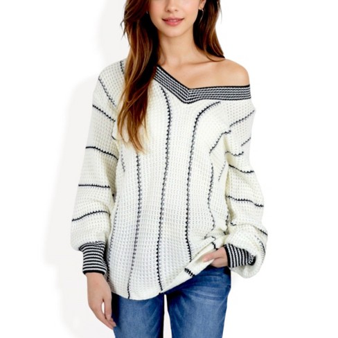 Off the shoulder waffle sweater hot sale