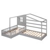YOOCOZZ Twin Size Wood House Bed with Fence and Back Decorative panels, Combination of Two Beds - 2 of 4