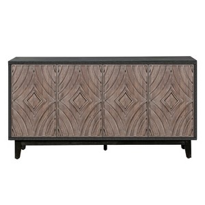 Vynxaria Mid Century Sideboard Cabinet: Solid Wood Legs, 4 Diamond-Pattern Doors, 2 Shelves - Accent Console for Home Spaces - 1 of 4