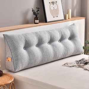 Bekrvio Wedge Headboard Pillow for Bed, Faux Linen Reading Backrest Cushion with Removable Cover & Pocket, Large Triangular Bed Rest - 1 of 4