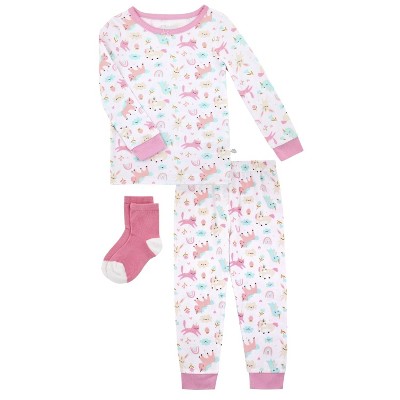 Sleep On It Infant & Toddler Girls 2-Piece Super Soft Jersey Snug-Fit Pajama Set with Matching Socks