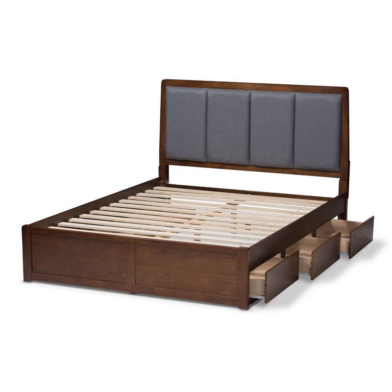 Brannigan Modern and Contemporary Fabric Upholstered Walnut Finished Storage Platform Bed Gray/Brown - Baxton Studio, 6 of 14