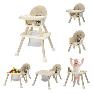JOYMOR 7 in 1 High Chair for Babies and Toddlers, Convertible Kids Learning Table and Chair with Large Baske for Storage (Beige) - 1 of 4
