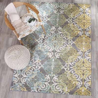 Grey and Ivory High Pile Synthetic Boho Area Rug
