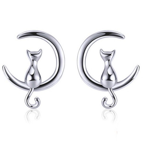 Kitty Cat Moon Stud Earrings for Women Sterling Silver Ginger Lyne Collection - image 1 of 4