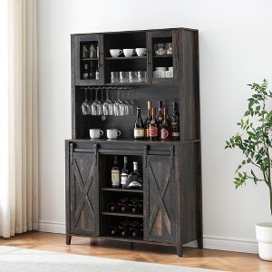 Whizmax 70" Coffee Bar, Liquor Cabinet, Sliding Barn Door Buffet with Wine Rack, Storage Shelves for Kitchen, Dining Room, Tall Storage Cabinet - 1 of 4
