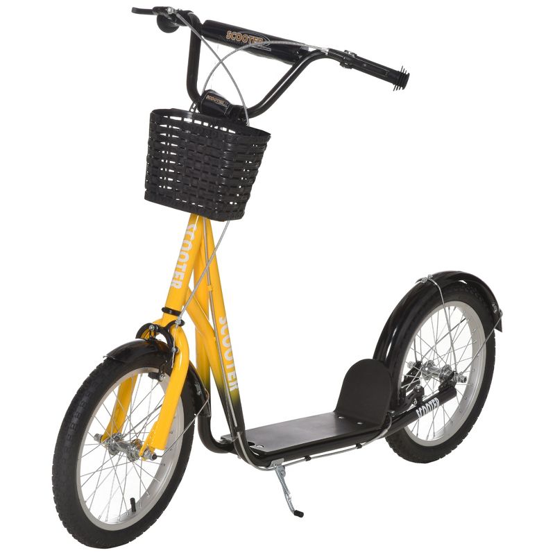 Aosom Youth Scooter, Kick Scooter with Adjustable Handlebars, Double Brakes, 16" Inflatable Rubber Tires, Basket, Cupholder, Mudguard Ages 5-12 years old, 5 of 8
