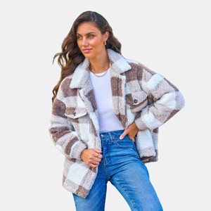 Women's Cozy Plaid Faux Shearling Jacket - Cupshe - 1 of 4