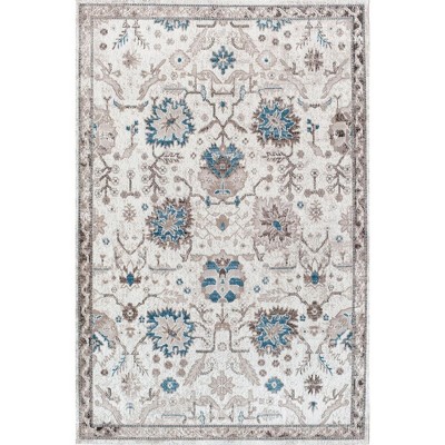 Honeysuckle Cream and Blue Synthetic Rectangular Area Rug