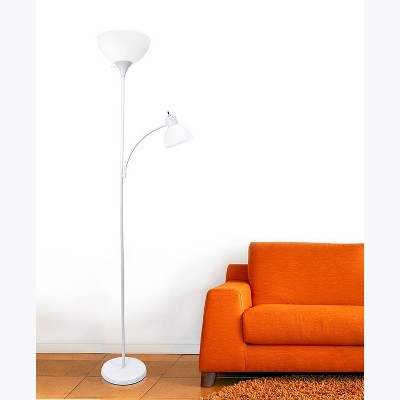 Modern Torchiere Floor Lamp with Adjustable Reading Light - White