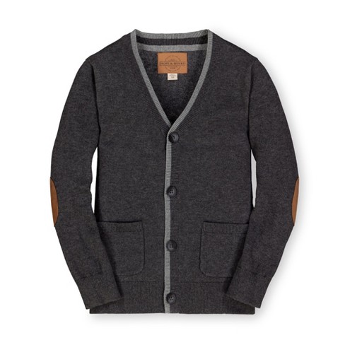 Hope & Henry Boys' Tipped Cardigan with Elbow Patches (Light Gray, 6-12 Months)