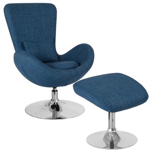 Merrick Lane Fabric Upholstered High Back Lounge Chair and Ottoman Set with Matching Metal Bases - 1 of 4
